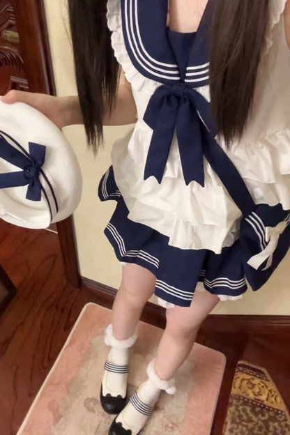 Sailor Ribbon Marine Top + Pleated Layered Skirt