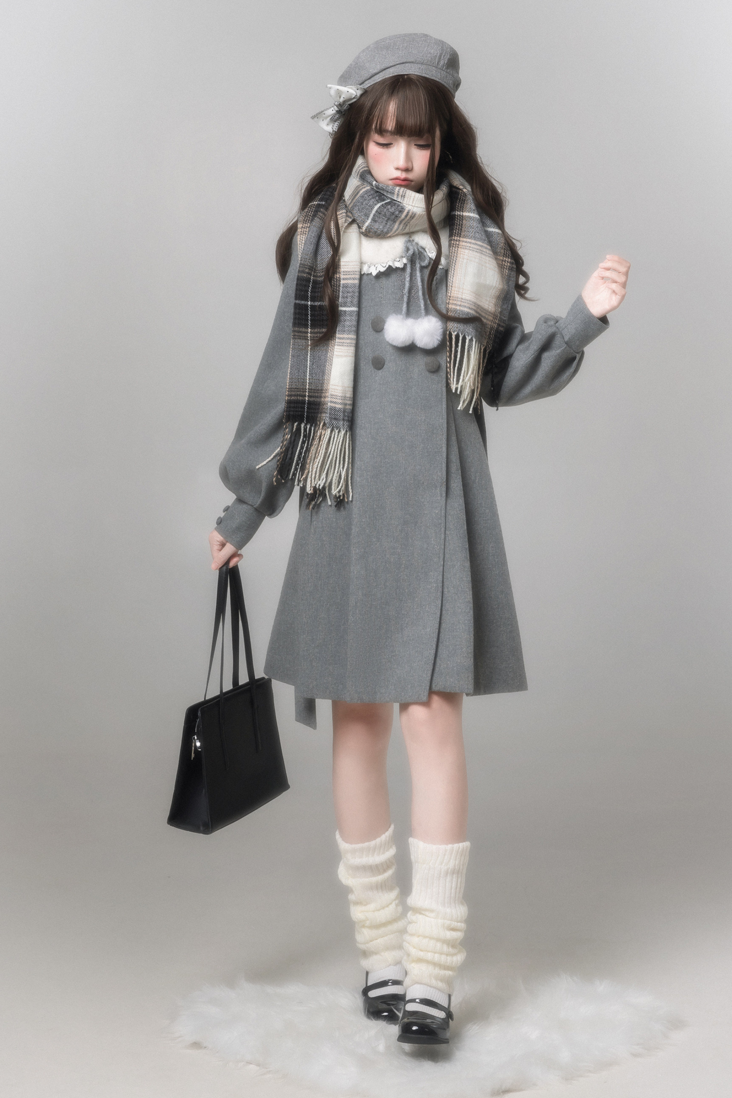 Sweet Flared Coat + Skirt + Shirt + Beret