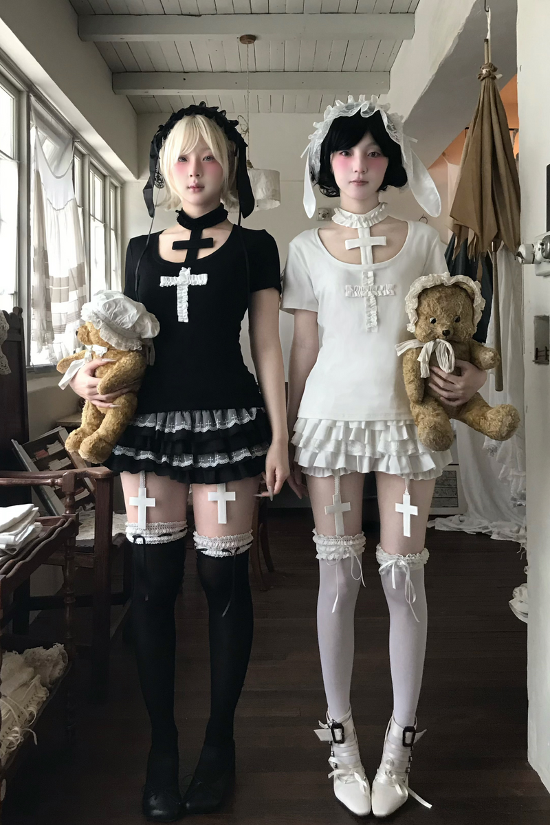 Gothic Style Cross T-shirt + Cross Collar + Pumpkin Pants