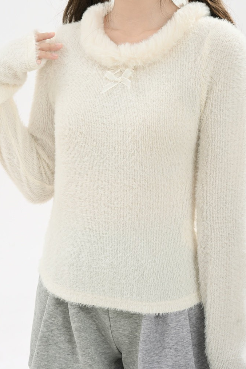 Sweet Ribbon Fur Knit Top
