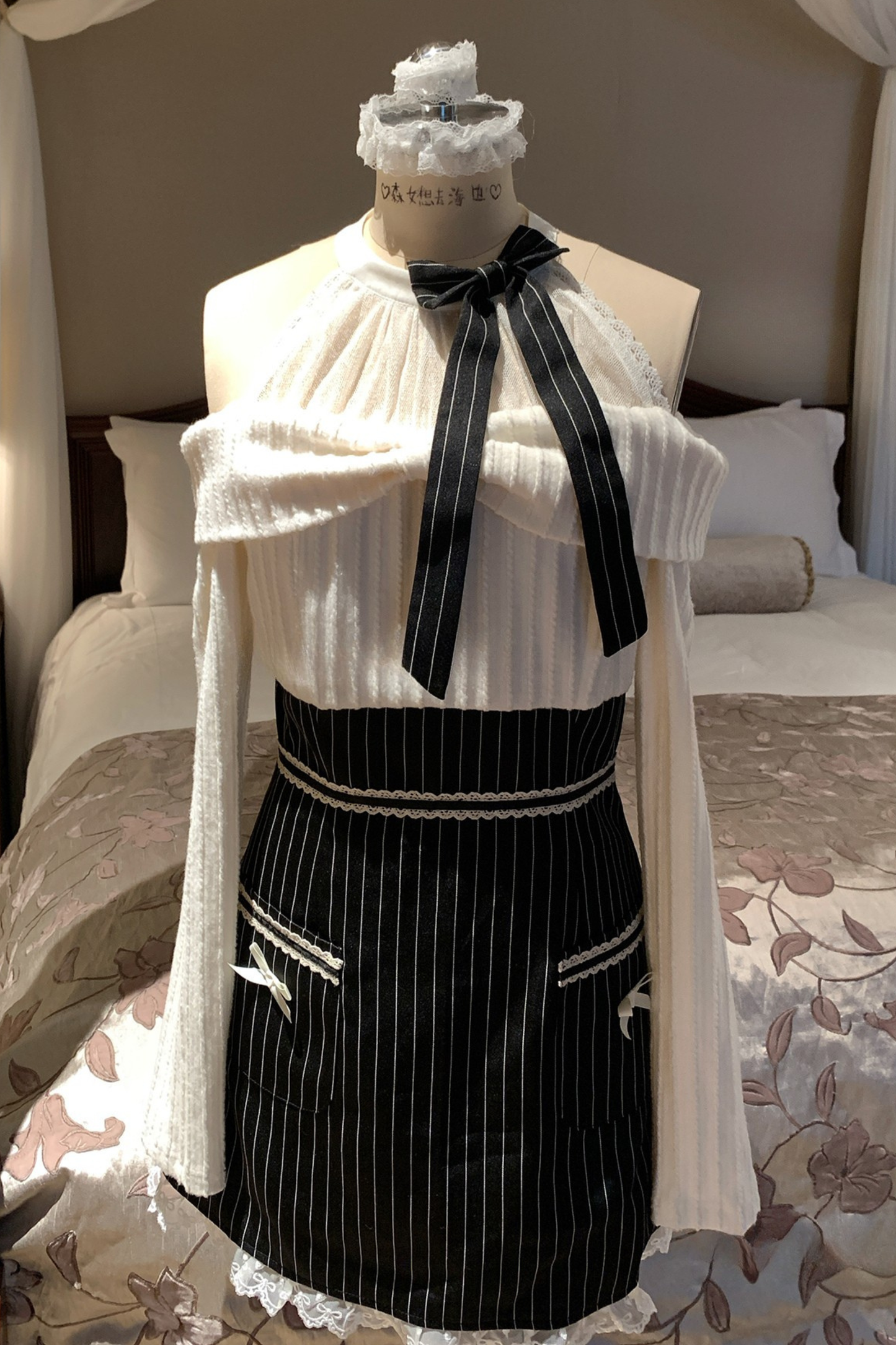 Ribbon Off Shoulder Striped Dress