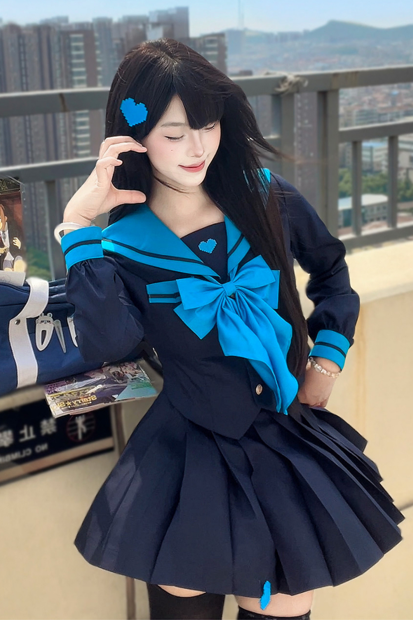 Animation Heroine Sailor Top + Pleated Skirt + Leg Covers