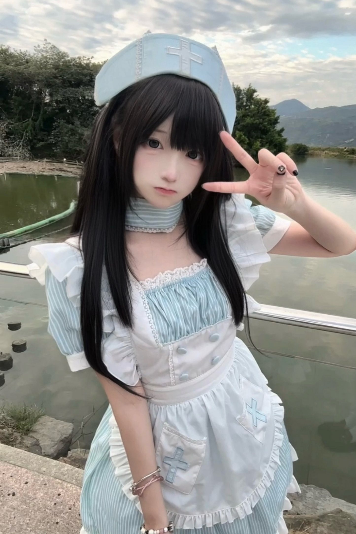Angelic Aqua Maid Apron Dress + Nurse Hat