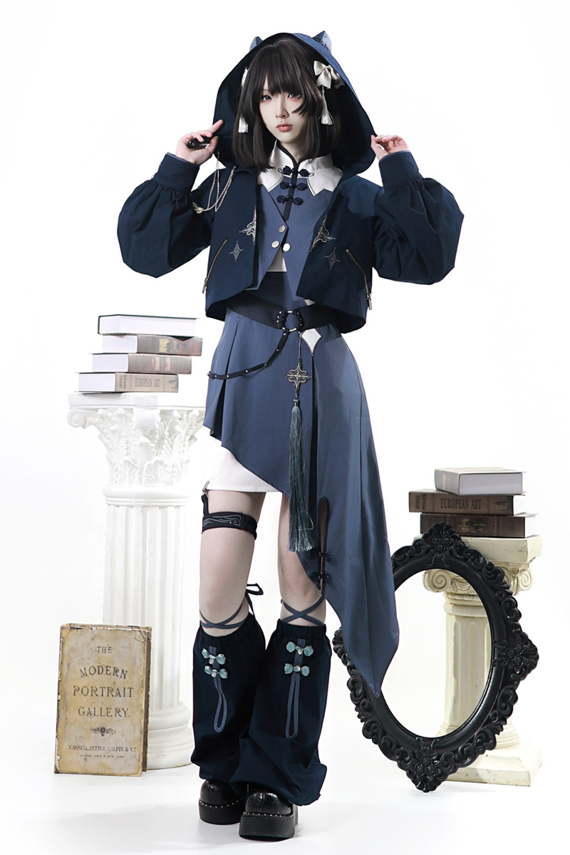 Subculture Cat Ear Hooded Jacket + Asymmetrical Dress + Leg Warmers + Ring