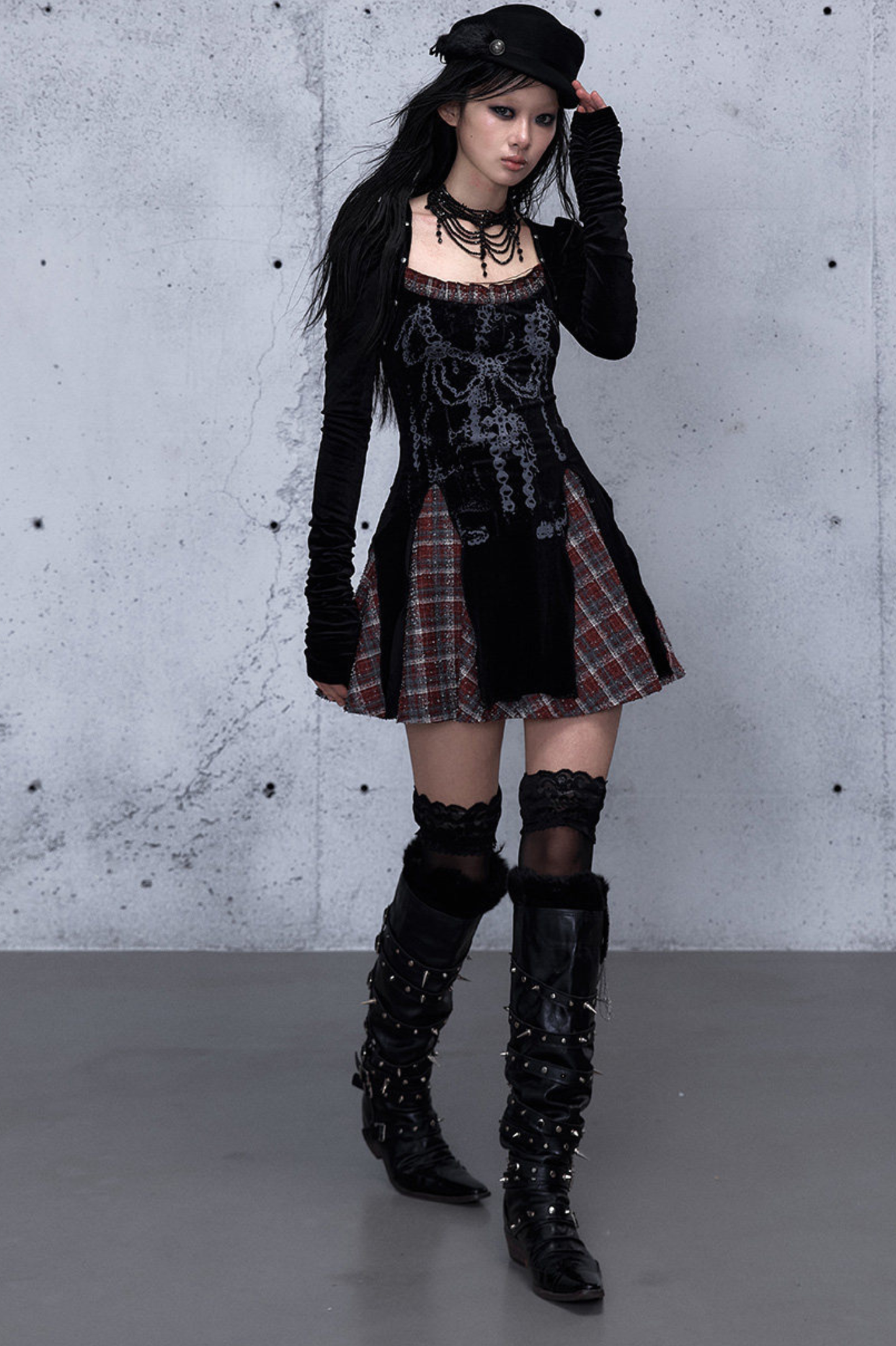 Baroque Velvet Plaid Dress