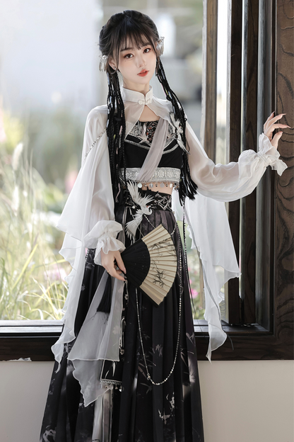 Retro Dark China Skirt + Camisole + Sheer Coat