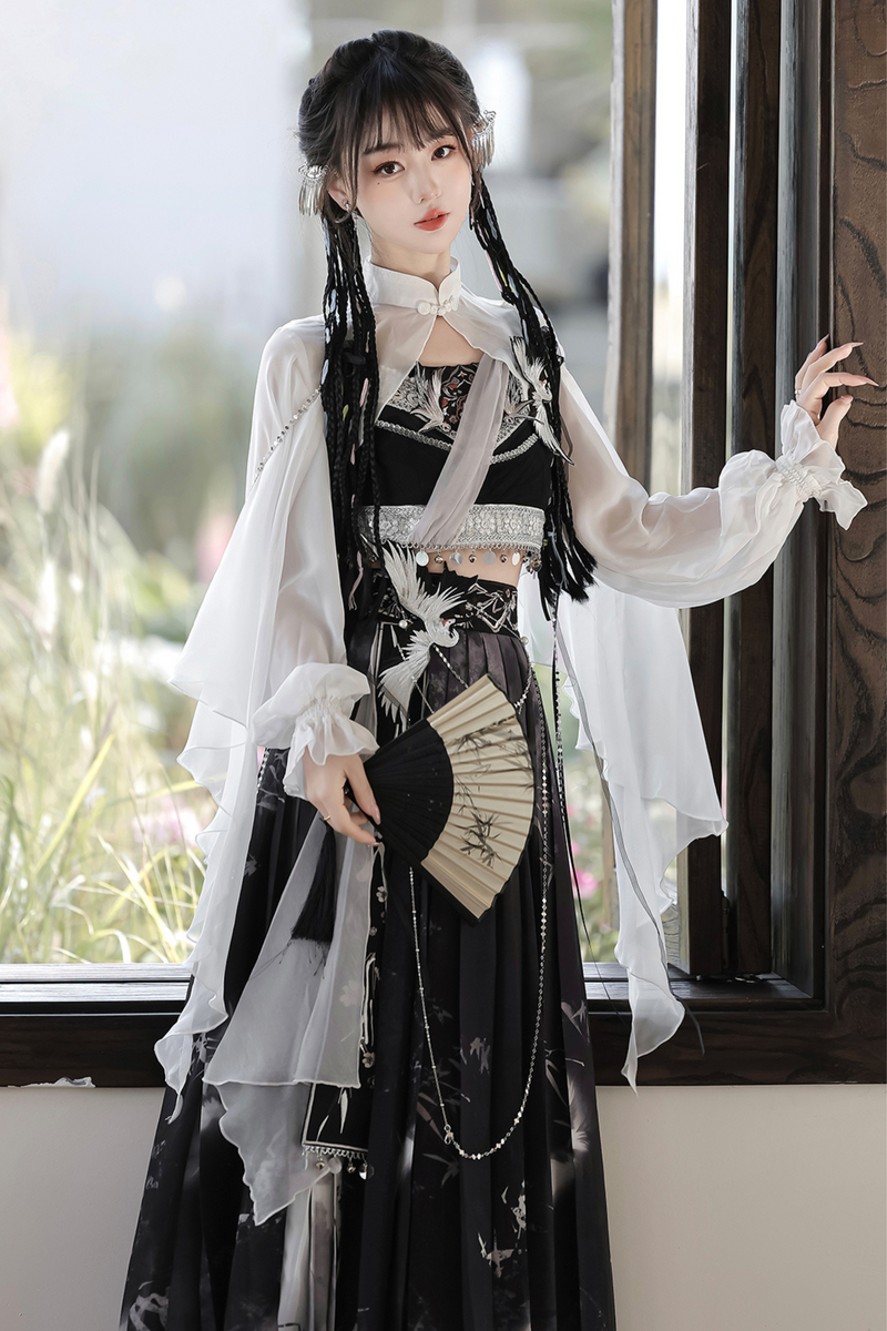 Retro Dark China Skirt + Camisole + Sheer Coat