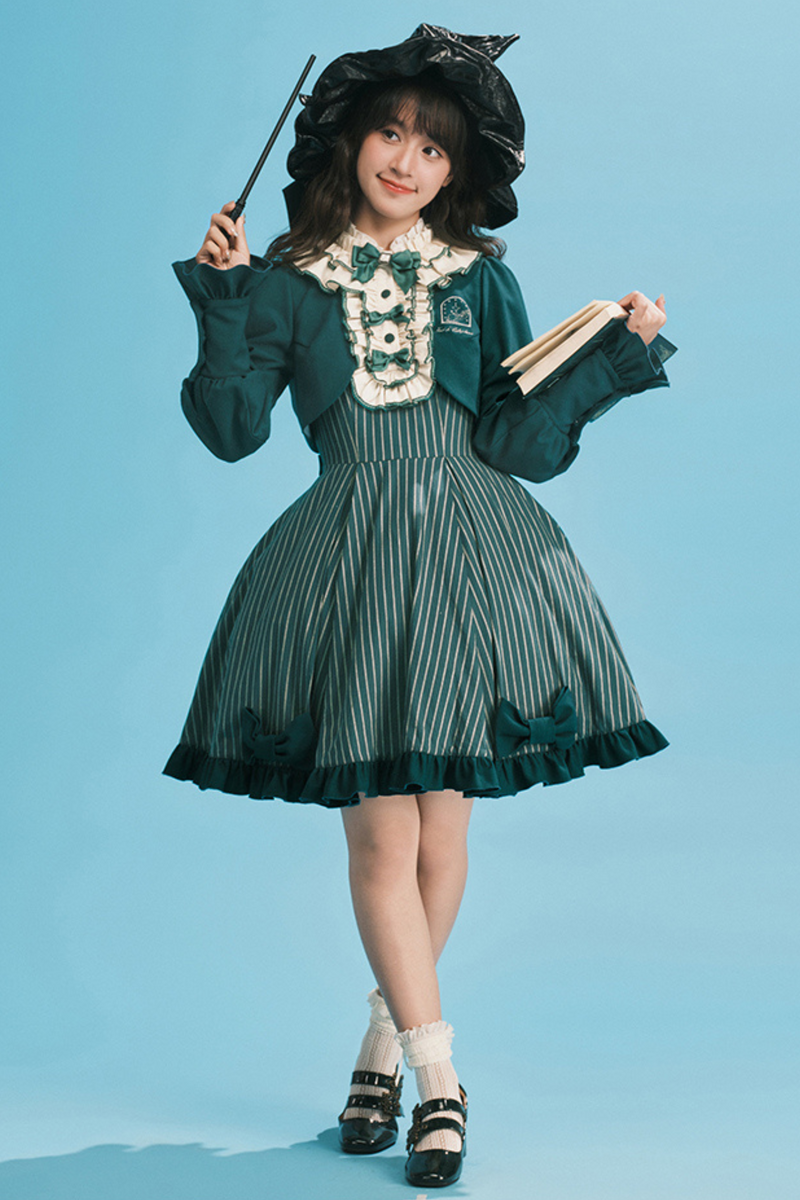 [pre-order] Retro College Lolita Dress + Sweet Ribbon Set