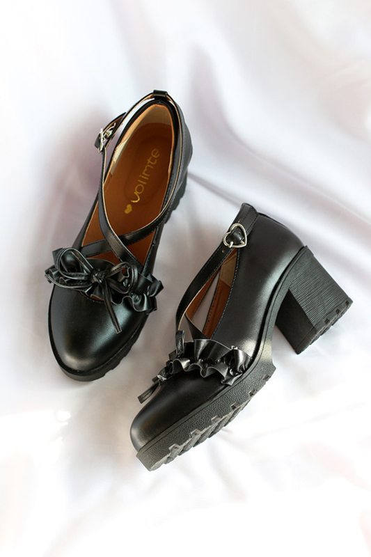 Ruffled Cross Design Lolita Shoes