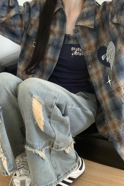 Plaid Loose Shirt + Tank Top