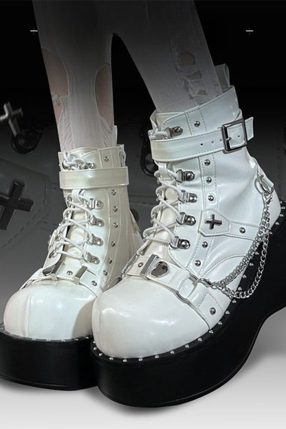 Dark Punk Buckle Platform Boots