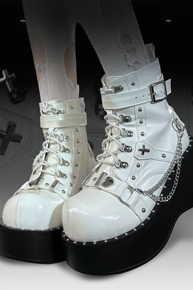 Dark Punk Buckle Platform Boots