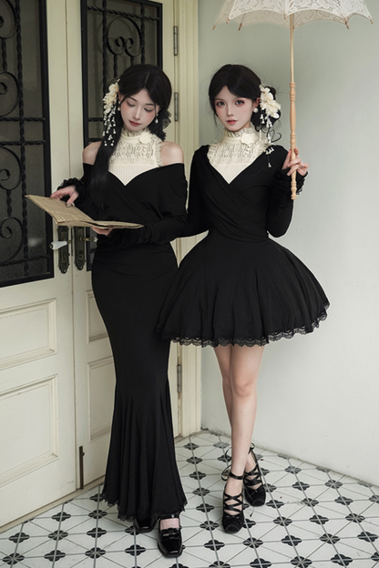 Low V-neck Knit Stretch Slim Dress