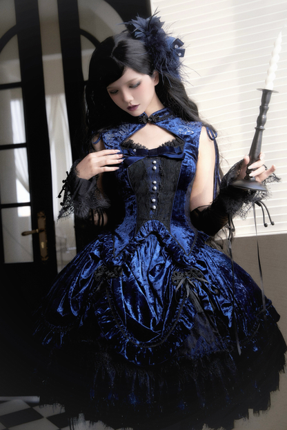 Gothic Velvet Sleeve Lolita Top + Vest + Skirt