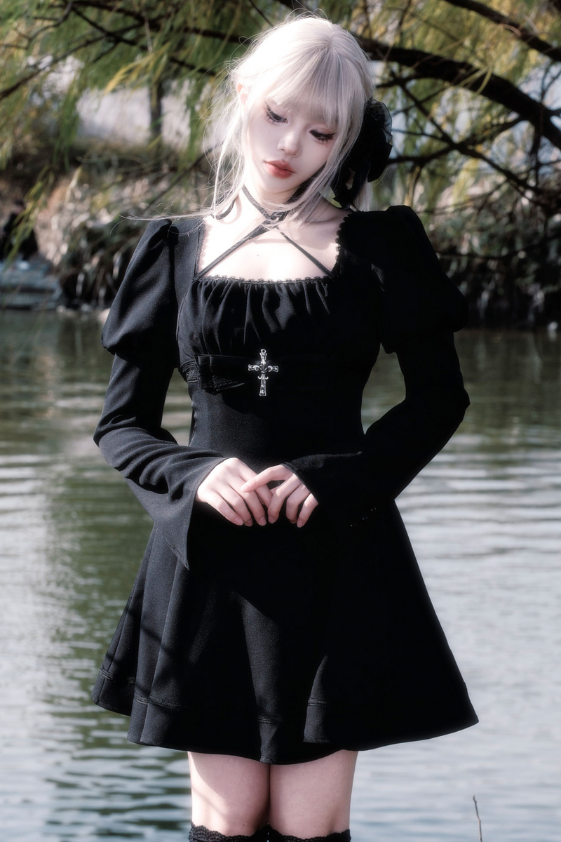 Dark Gothic Girl Flared Dress
