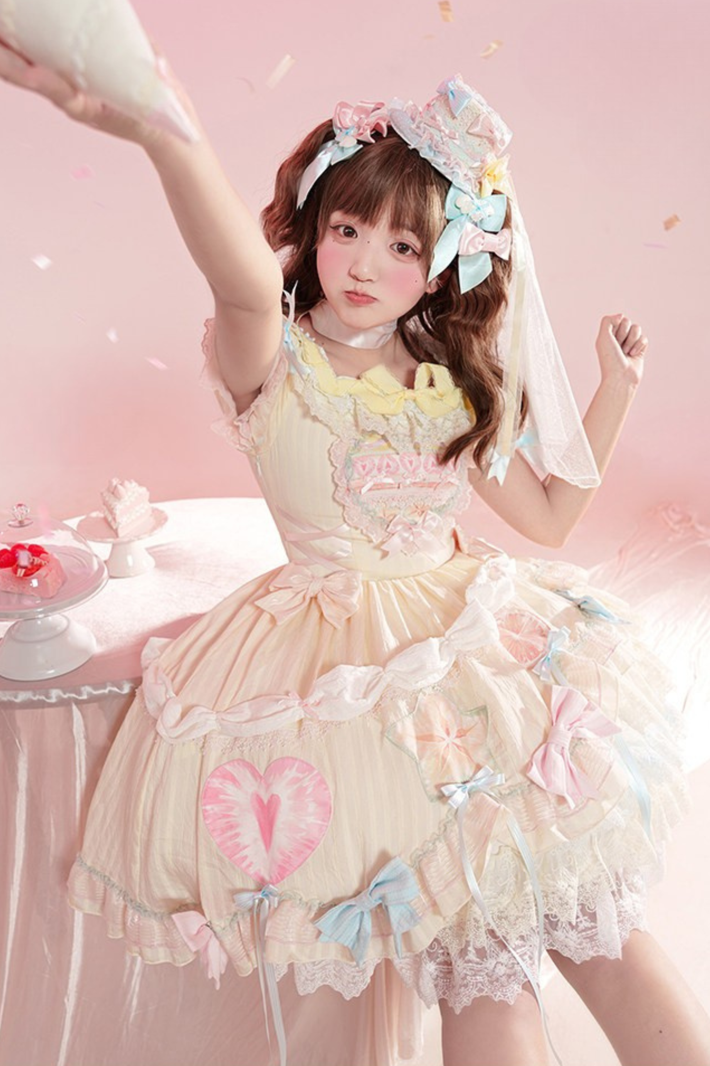 [pre-order] Slice Cake Lolita Dress + Jumper Skirt + Headband + Clip + Hat