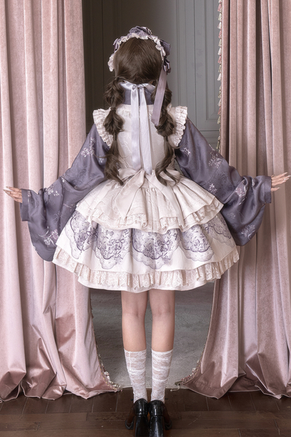 Chinese-style Stand Collar Jacket + Suspender Dress + Hairband