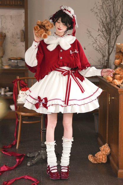 Red Wish Ribbon Dress + Cape