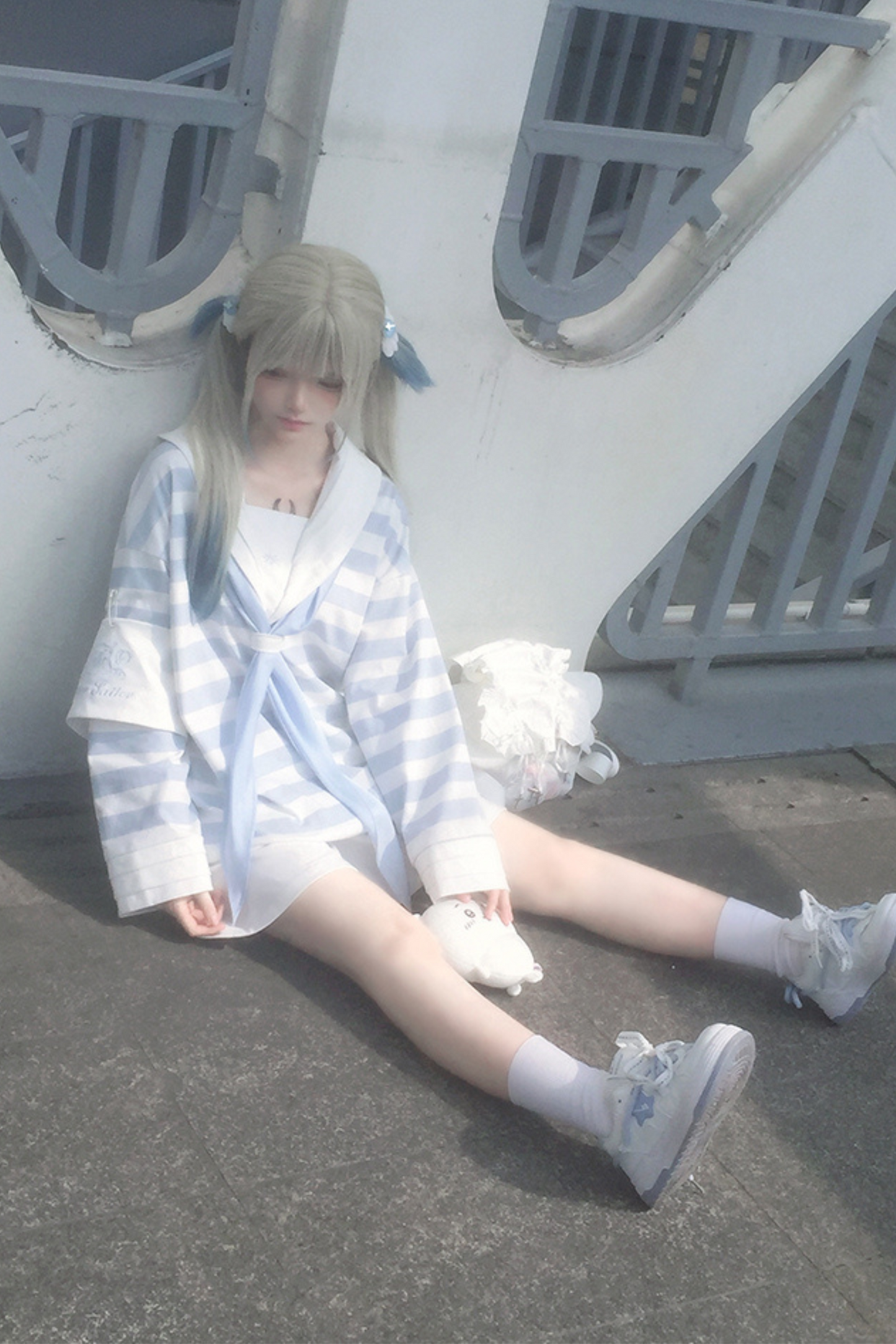 [angel Style] [pre-order] Striped Sailor Collar Subculture Top + Shorts
