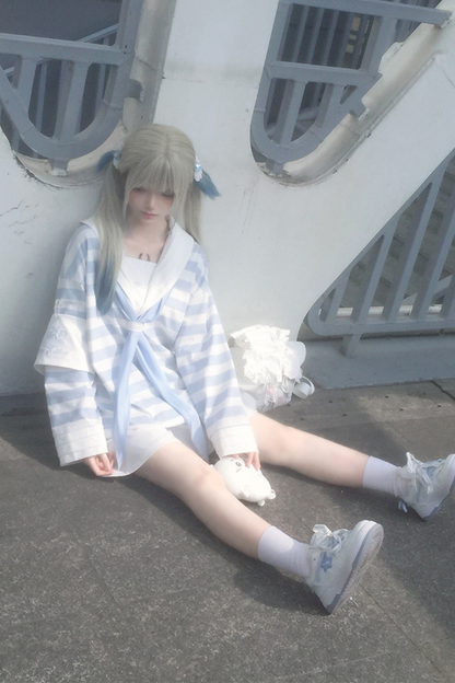 [angel Style] [pre-order] Striped Sailor Collar Subculture Top + Shorts
