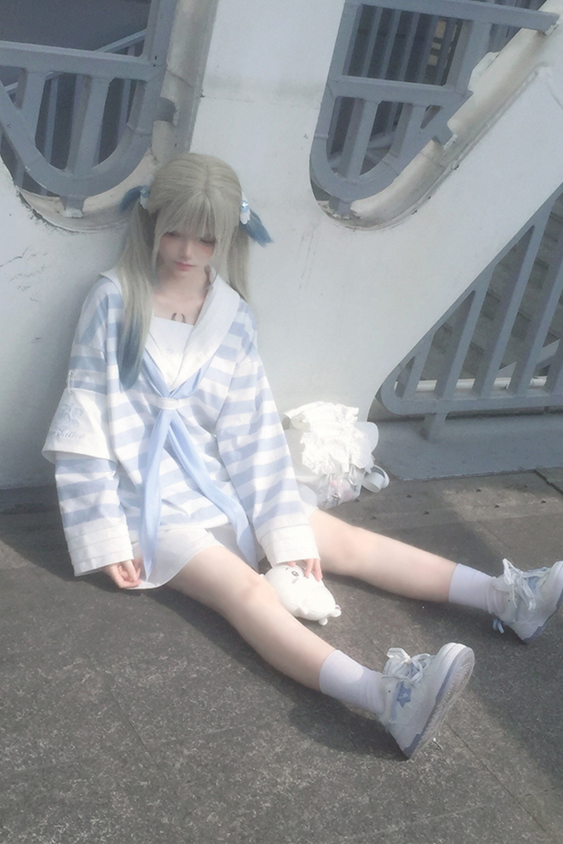 [angel Style] [pre-order] Striped Sailor Collar Subculture Top + Shorts
