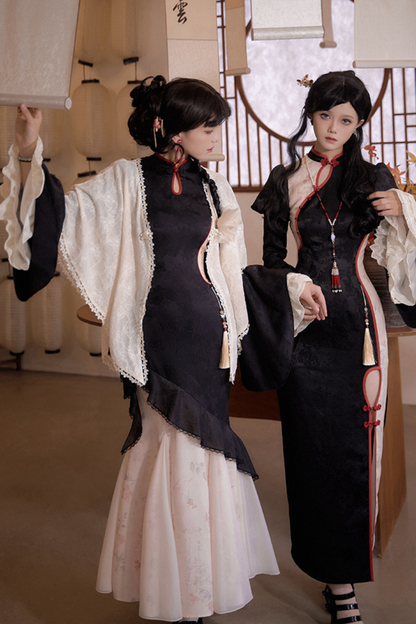 Retro Chinese-style Dress + Sleeves + Shawl + Accessories + Hairpin
