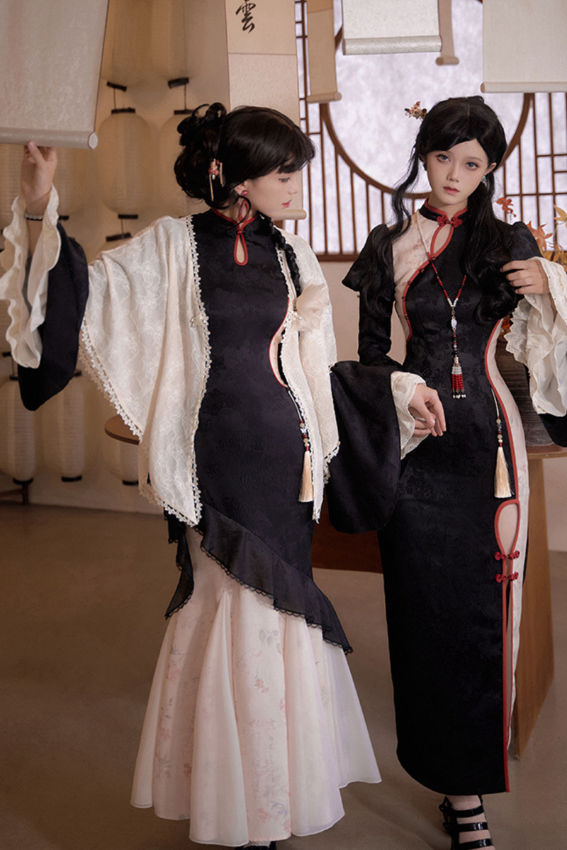 Retro Chinese-style Dress + Sleeves + Shawl + Accessories + Hairpin