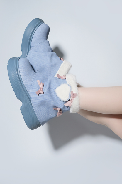 Velvet Ribbon Heart Short Boots