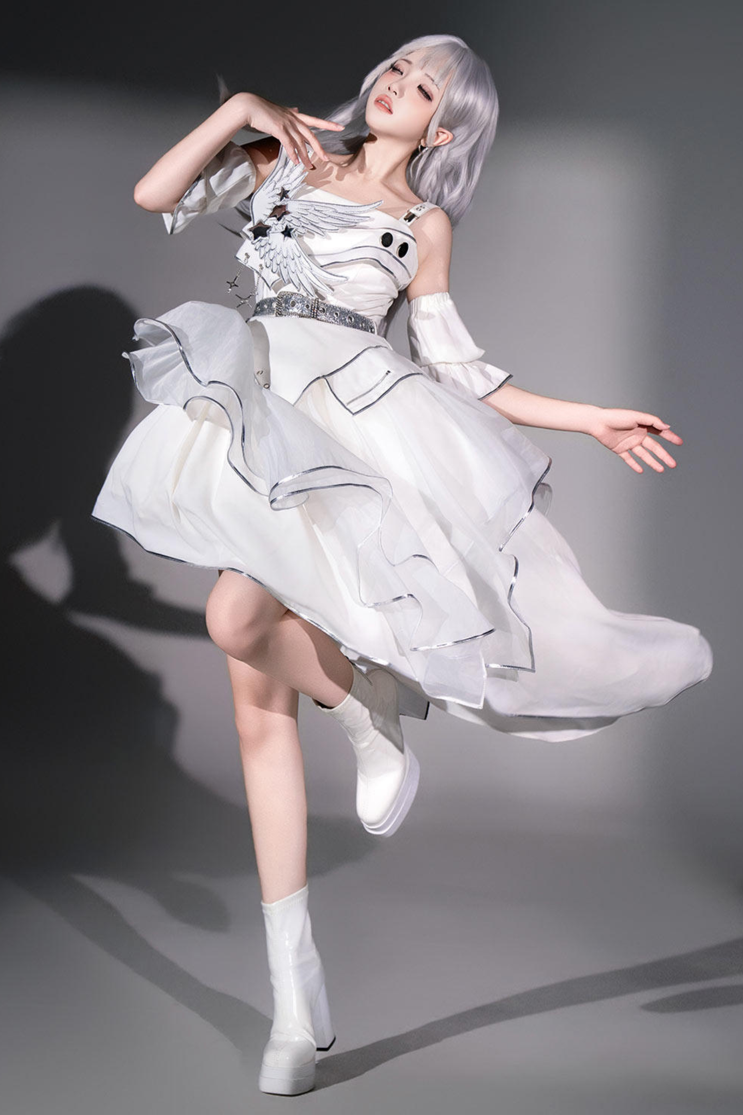 Silver Cyberpunk Lolita Dress + Sleeves + Belt