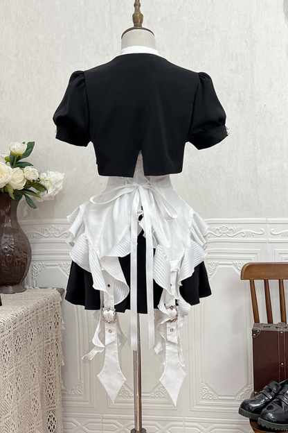 Puff Sleeve Short Jacket + Asymmetrical Shirt + Shorts