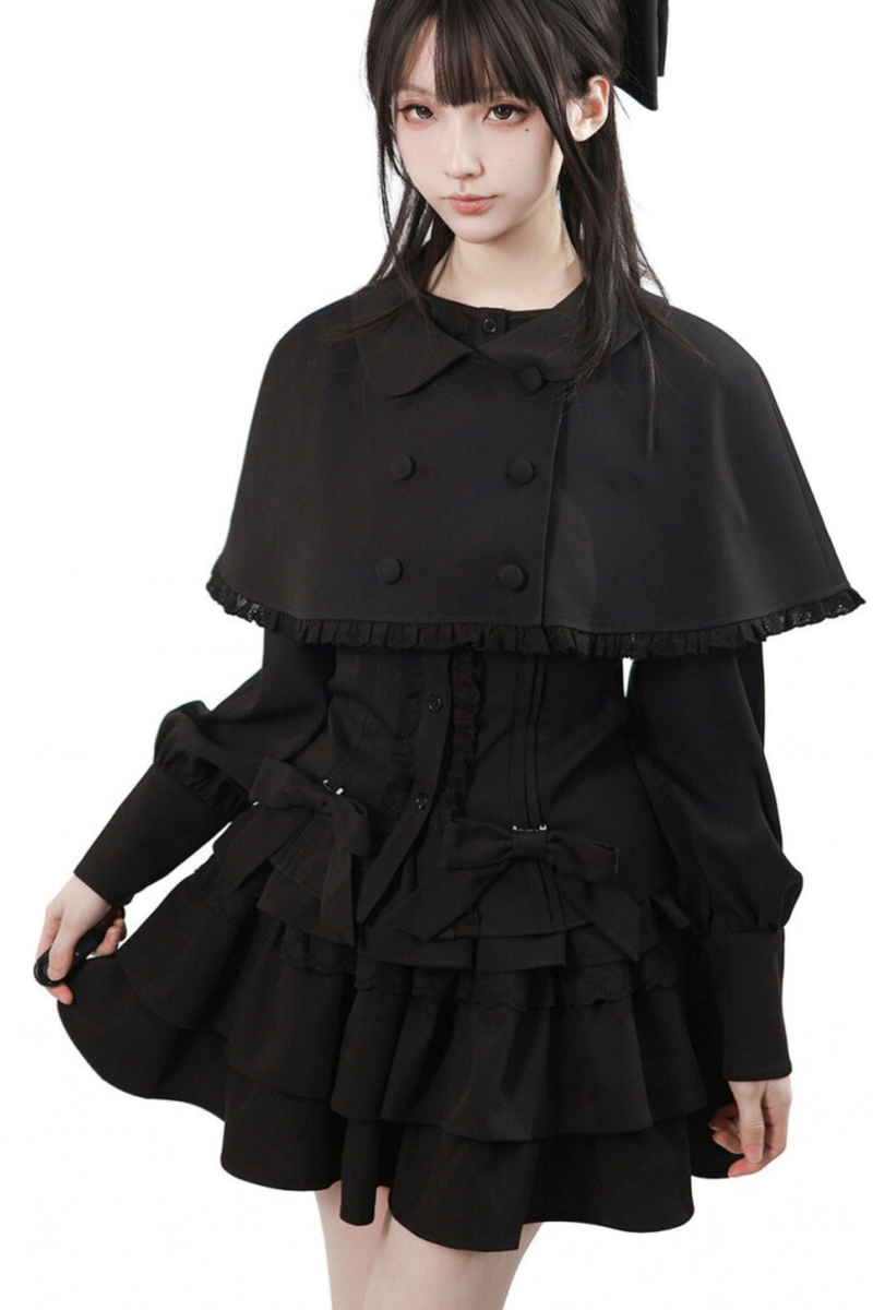 Ruffled Dress + Short Cape + Shirt + Skirt