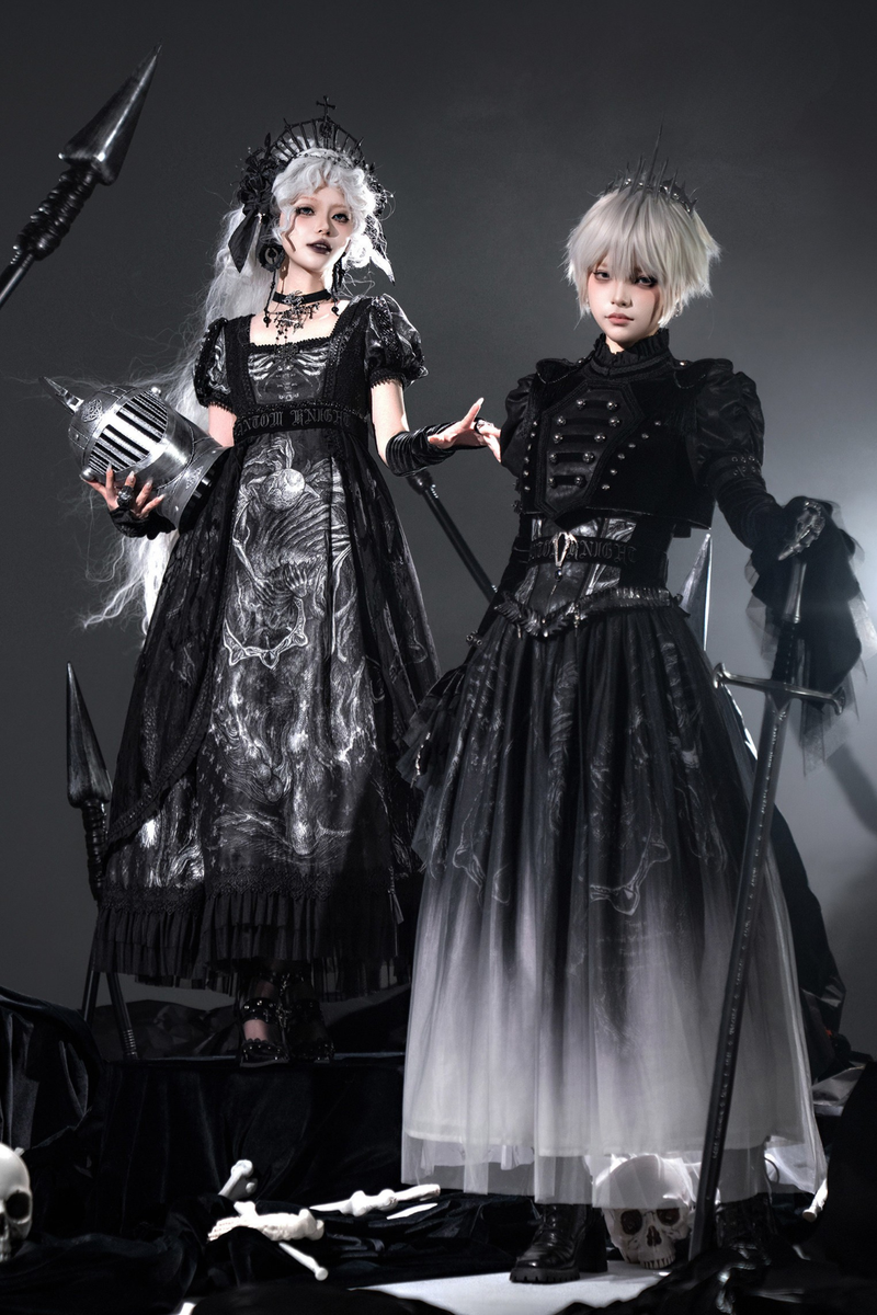 [pre-order Deadline: June 8] Phantom Knight Dark Gothic Square Neck Layered Dress (with Choker & Waist Belt)
