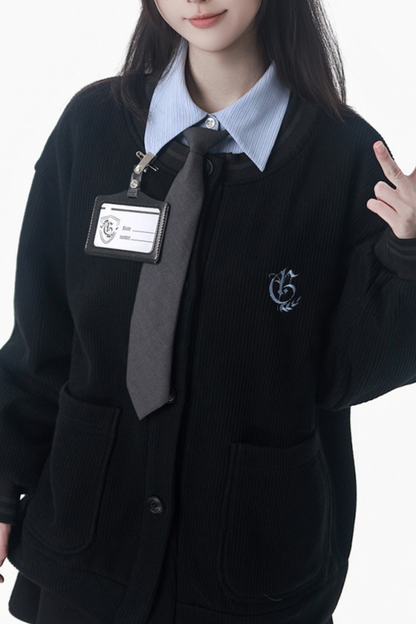 College Blue Shirt + Cardigan + Short Skirt + Long Skirt