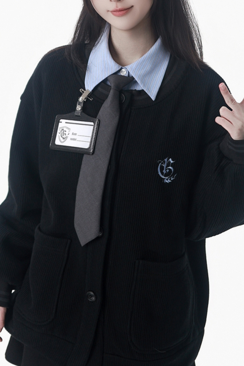 College Blue Shirt + Cardigan + Short Skirt + Long Skirt