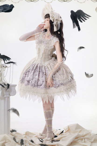 [pre-order] Sweet Lolita Feather Dress + Bonnet + Clips