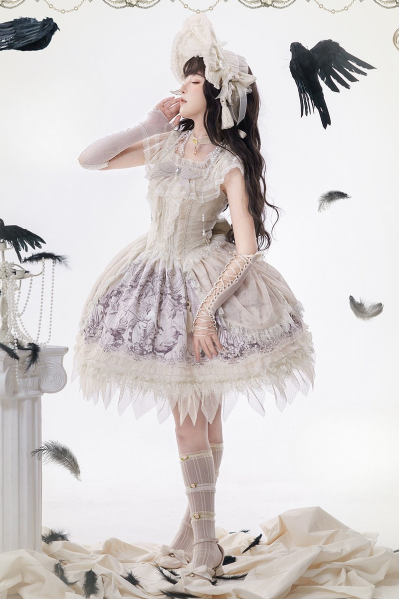 [pre-order] Sweet Lolita Feather Dress + Bonnet + Clips