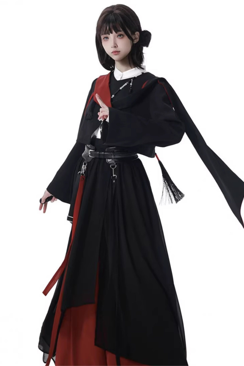 Dark Chinese-style Jacket + Shirt + Pants + Belt + Necklace