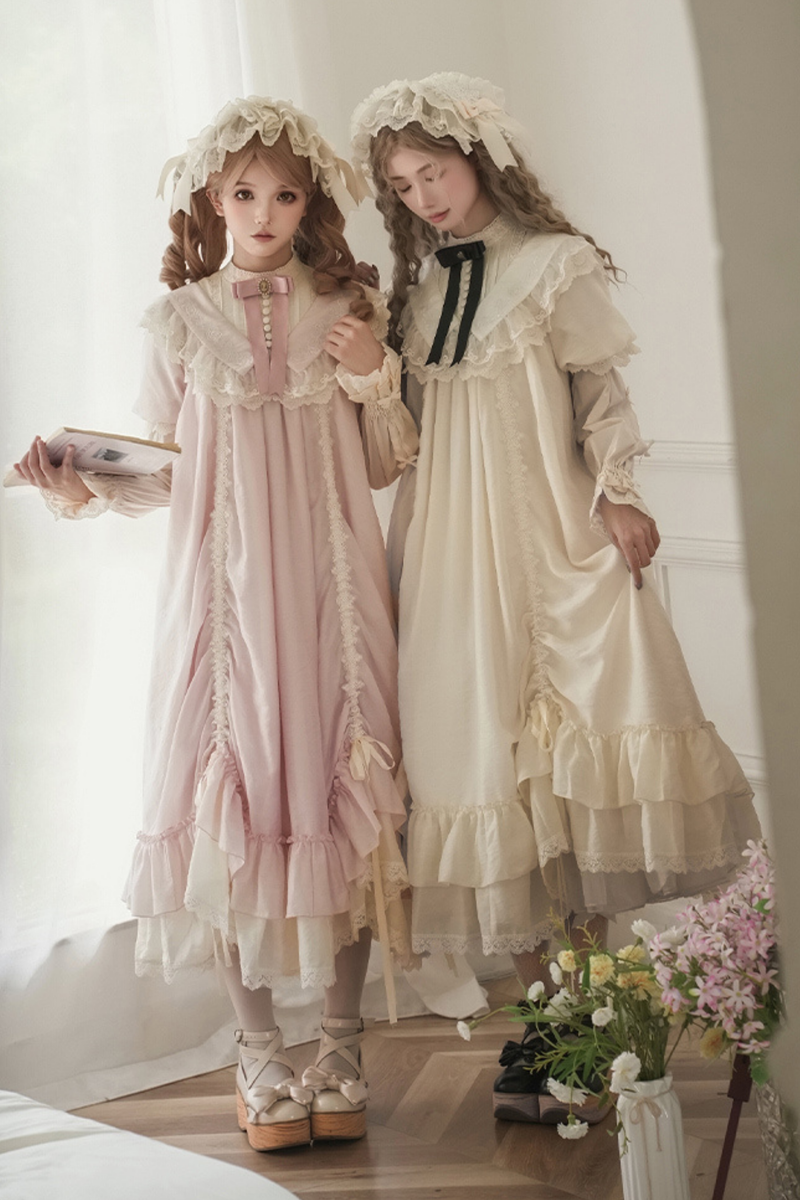 [pre-order] Rose Ruffle Lolita Dress + Dress + Belt + Brooch + Ribbon + Headband + Sleeve