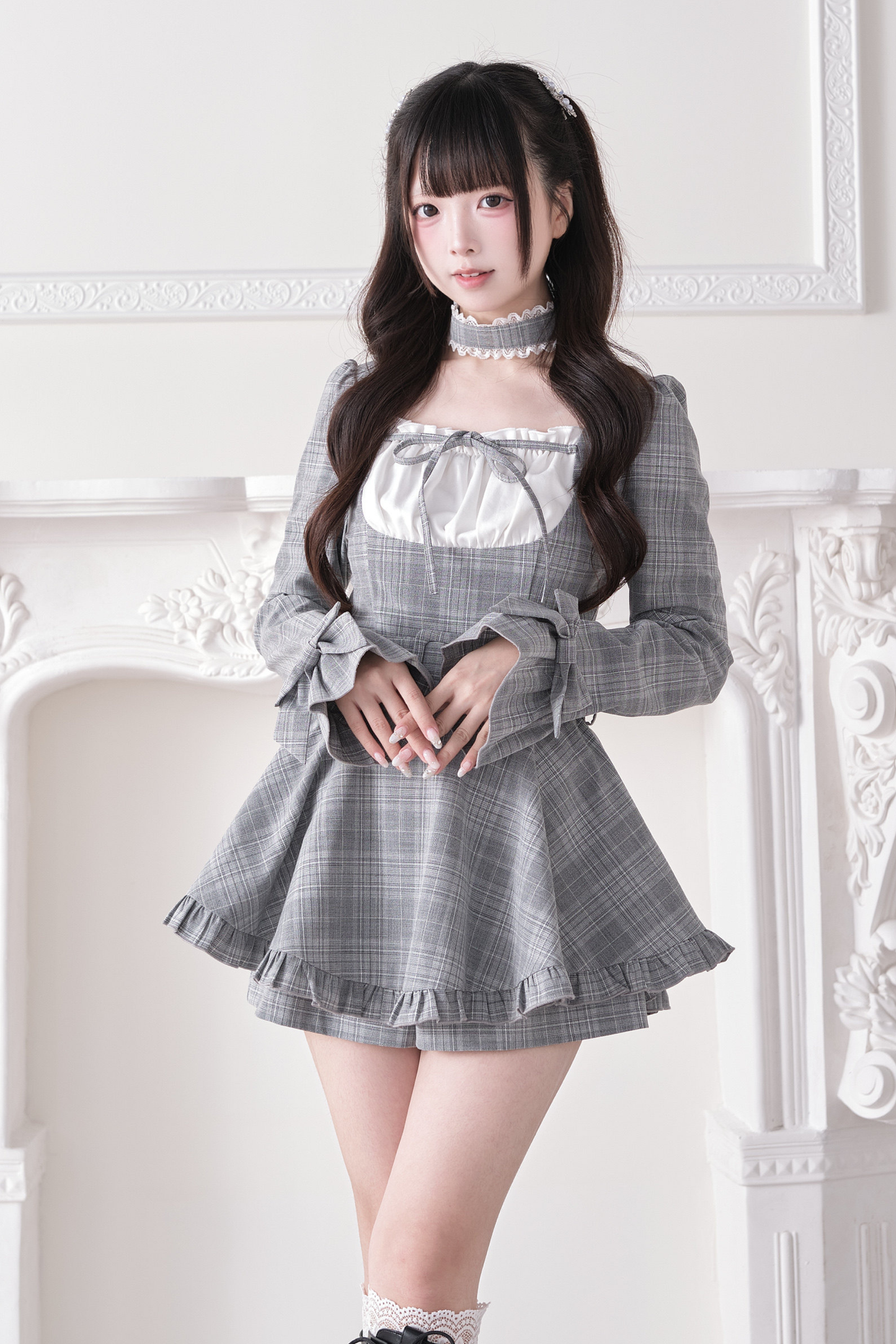 Plaid Ribbon Lace Dress