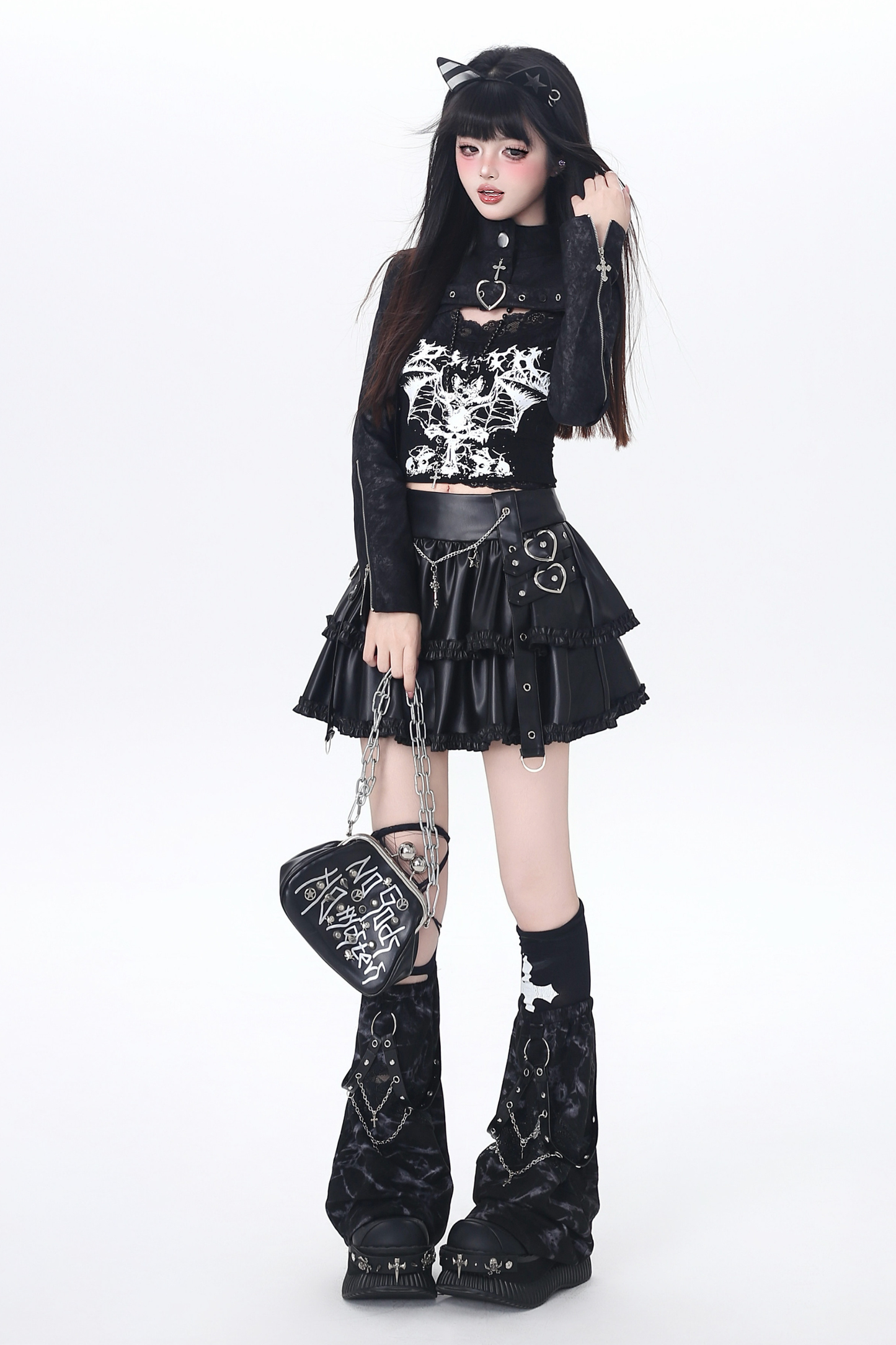 Dark Girl Two-piece Top + Skirt + Leg Warmers