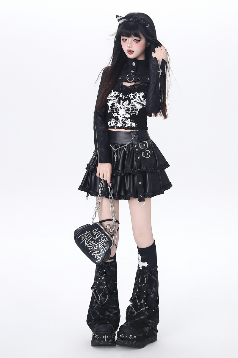 Dark Girl Two-piece Top + Skirt + Leg Warmers