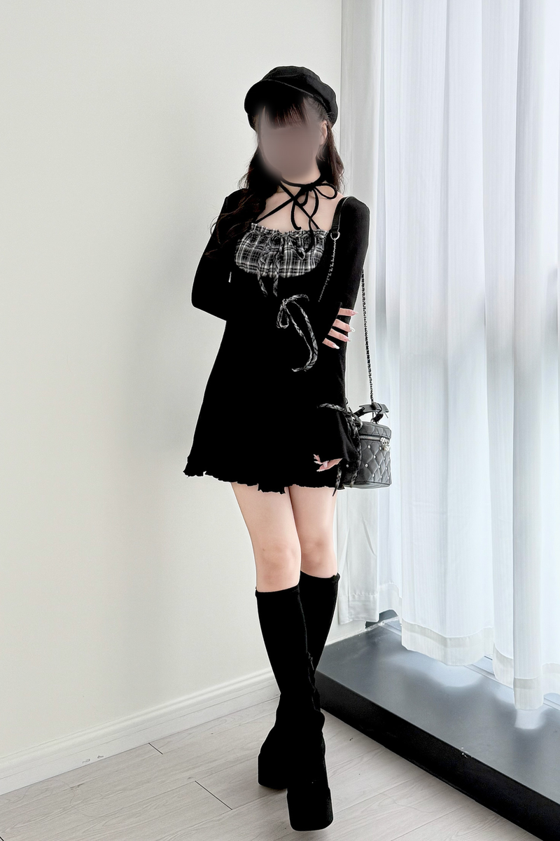 Checkered Flare Knit Dress