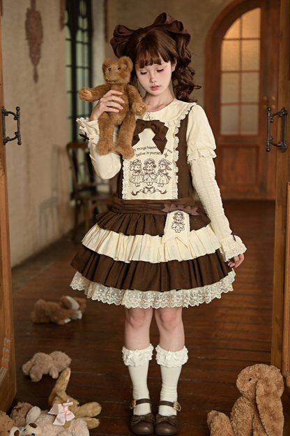 Doll Fairytale Lolita Dress + Bow Brooch + Belt + 2way Embroidery Brooch