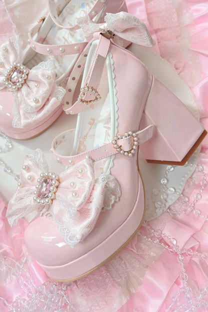 Polka Dot Lolita Ribbon High Heels