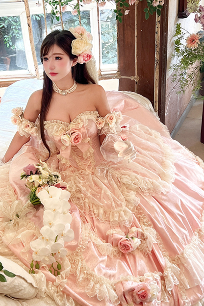 Love and Flower Sweet Dress + Ribbon Hair Accessory + Flower Hair Accessory