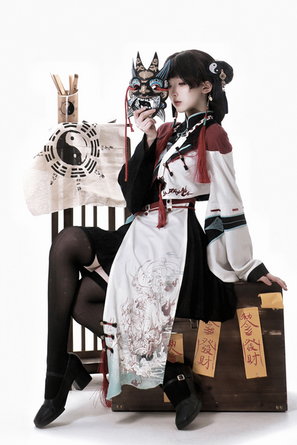 Devil's Chinese-style Jacket + Camisole + Pleated Skirt + Skirt Curtains