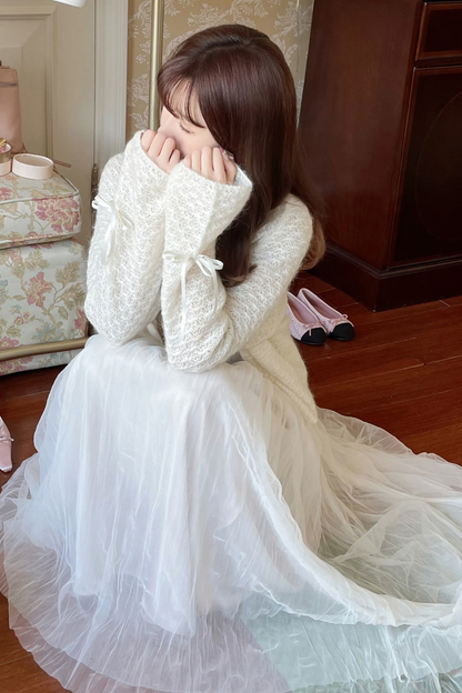 [pre-order] Ribbon Sweet Cardigan + Flare Skirt + Camisole