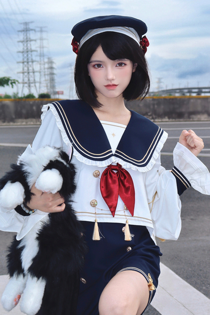 Night Servant Bird Sailor Top + Jacket + Short Pants + Beret + Choker