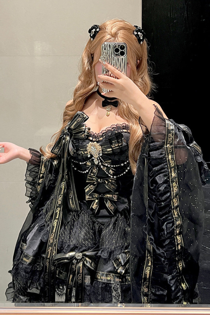 Golden Gothic Dress + Choker + Sleeve + Badge