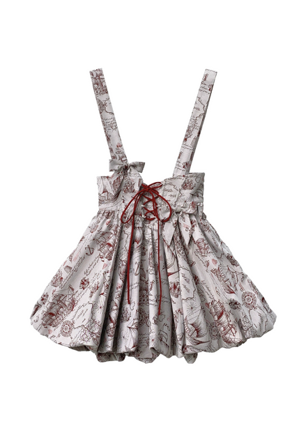 [pre-order] Wine Red Puff Sleeve Shirt + Balloon Jumper Skirt